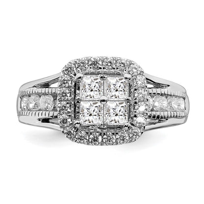 1.50ct. CZ Solid Real 14k White Gold Cluster CZ Engagement Ring