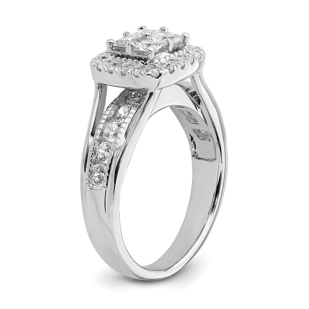 1.50ct. CZ Solid Real 14k White Gold Cluster CZ Engagement Ring