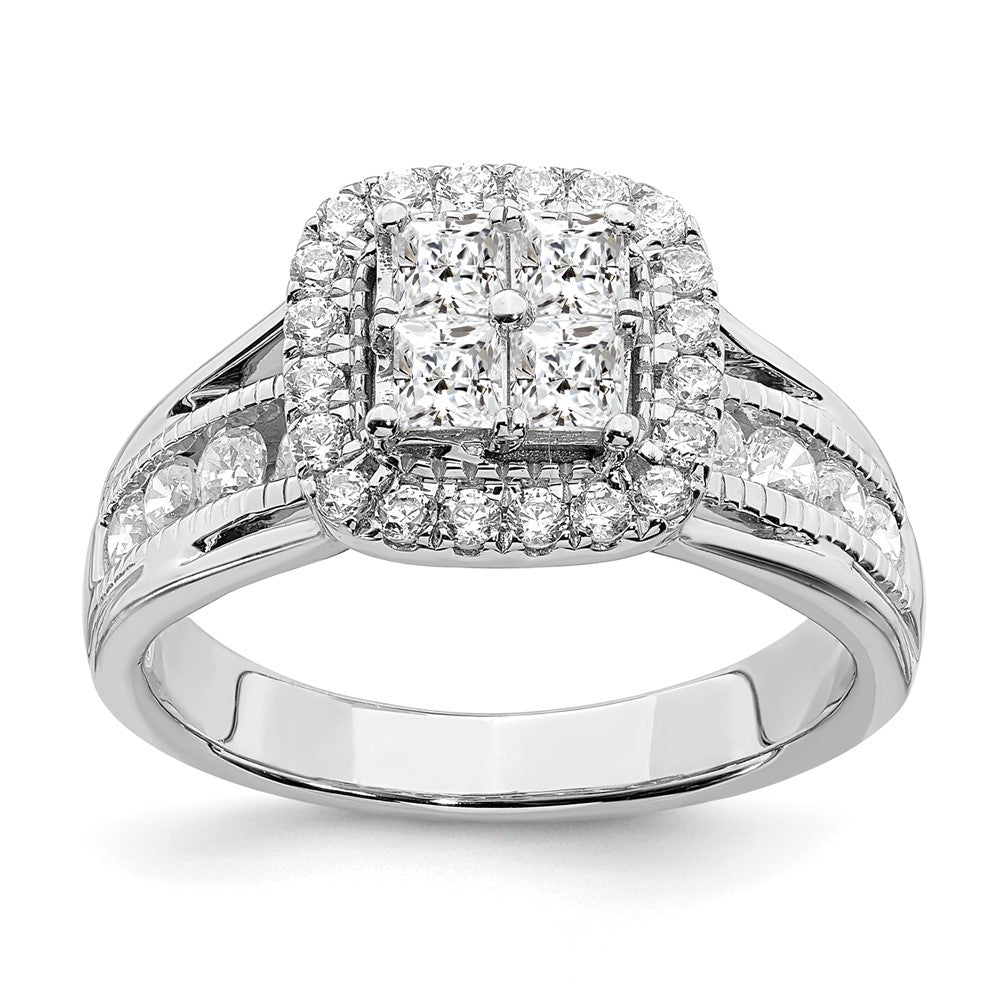 1.50ct. CZ Solid Real 14k White Gold Cluster CZ Engagement Ring