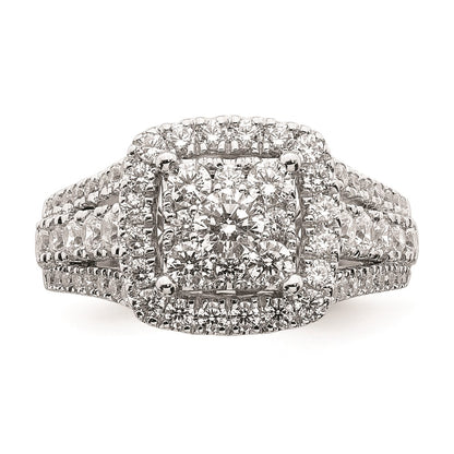 1.50ct. CZ Solid Real 14k White Gold Cluster Complete Engagement Ring