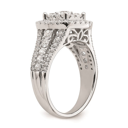 1.50ct. CZ Solid Real 14k White Gold Cluster Complete Engagement Ring