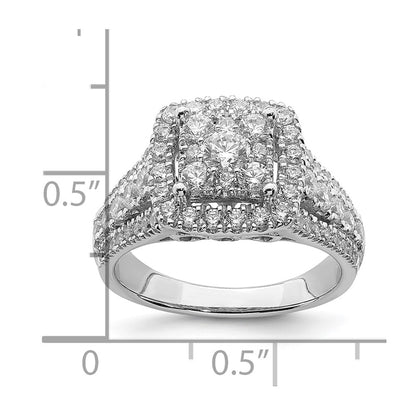 1.50ct. CZ Solid Real 14k White Gold Cluster Complete Engagement Ring