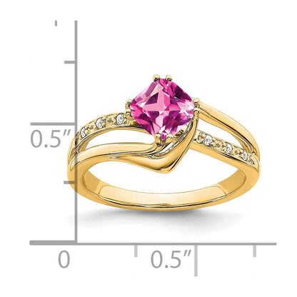 14k yellow gold created pink sapphire and real diamond ring rm7116 cps 004 ya