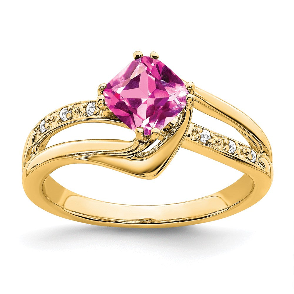 14k yellow gold created pink sapphire and real diamond ring rm7116 cps 004 ya