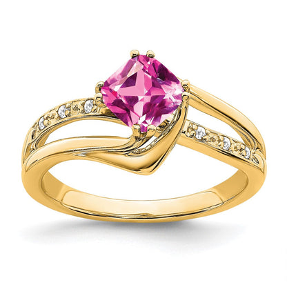 14k yellow gold created pink sapphire and real diamond ring rm7116 cps 004 ya