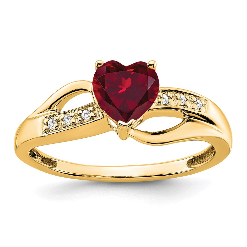 14k yellow gold created ruby and real diamond heart ring rm7152 ru 003 ya