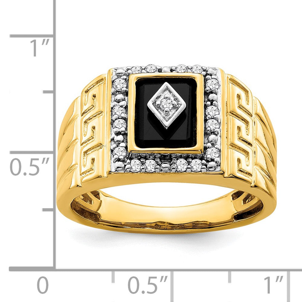 14k yellow gold onyx and real diamond greek key design mens ring rm7477 ox 020 ya