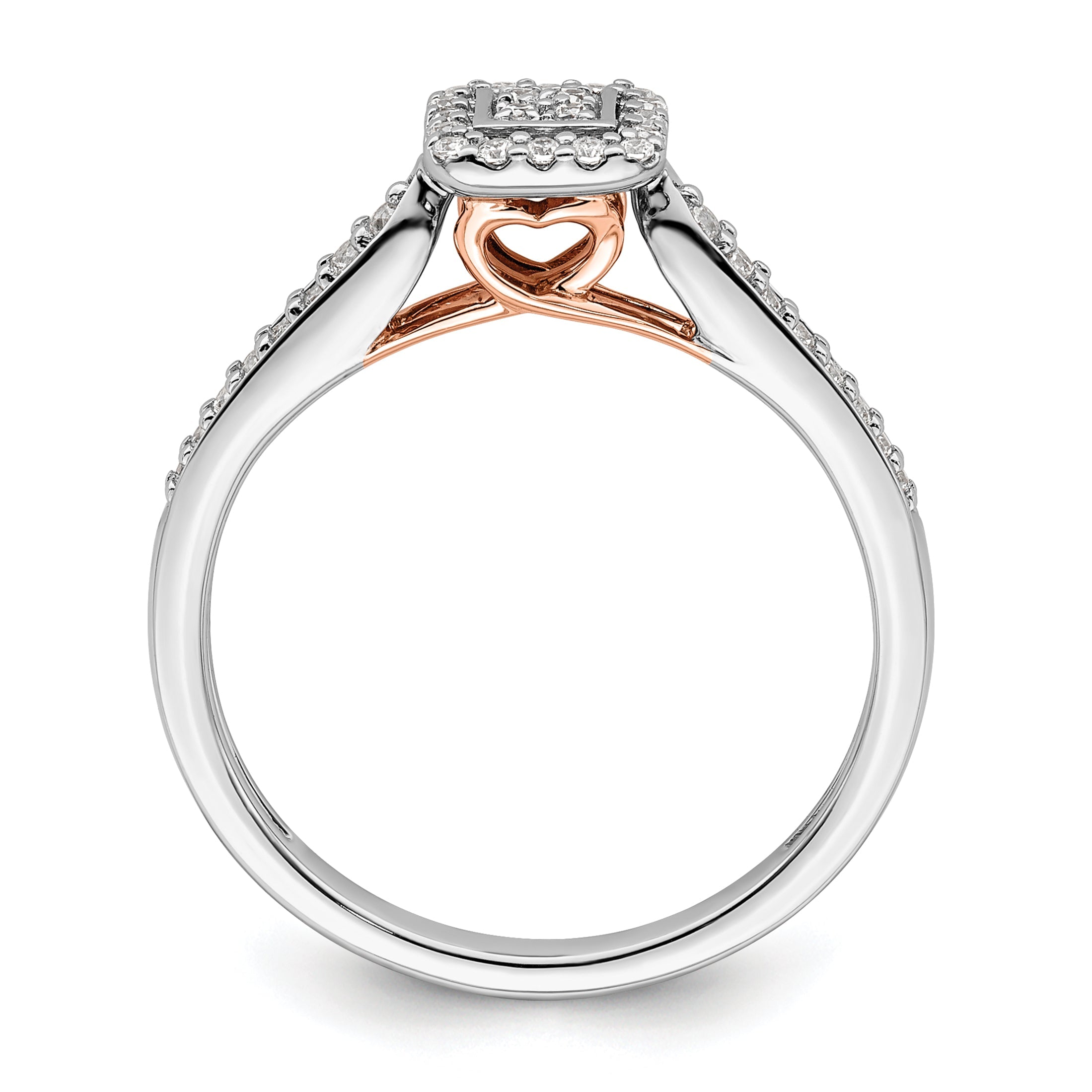 0.20ct. CZ Solid Real 14k White u0026 Rose Gold Comp. Dia. Square Halo Cluster Eng Ring