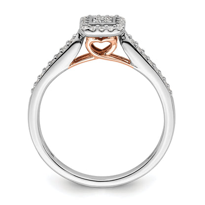 0.20ct. CZ Solid Real 14k White u0026 Rose Gold Comp. Dia. Square Halo Cluster Eng Ring