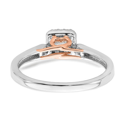 0.20ct. CZ Solid Real 14k White u0026 Rose Gold Comp. Dia. Square Halo Cluster Eng Ring