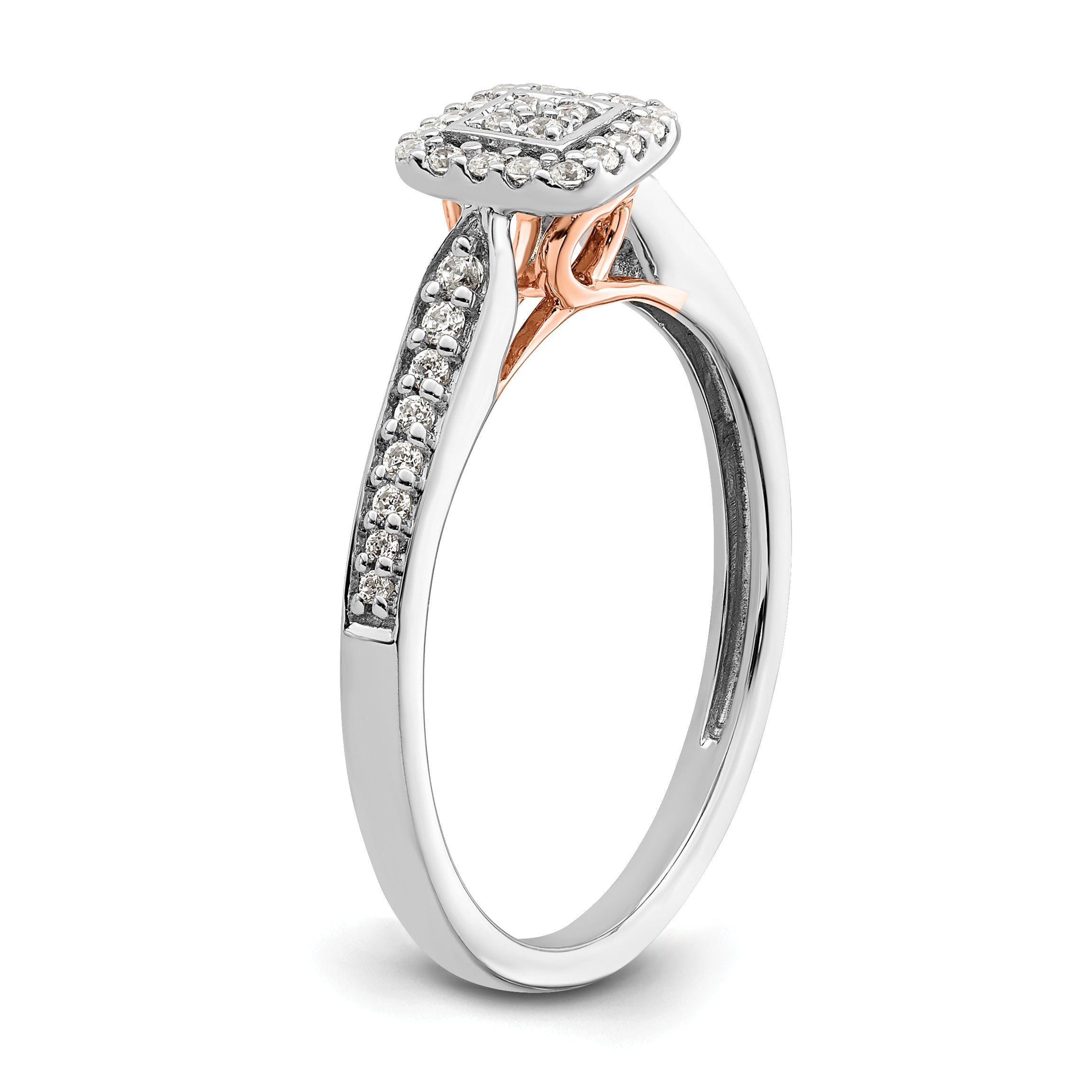 0.20ct. CZ Solid Real 14k White u0026 Rose Gold Comp. Dia. Square Halo Cluster Eng Ring