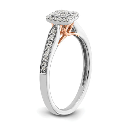 0.20ct. CZ Solid Real 14k White u0026 Rose Gold Comp. Dia. Square Halo Cluster Eng Ring