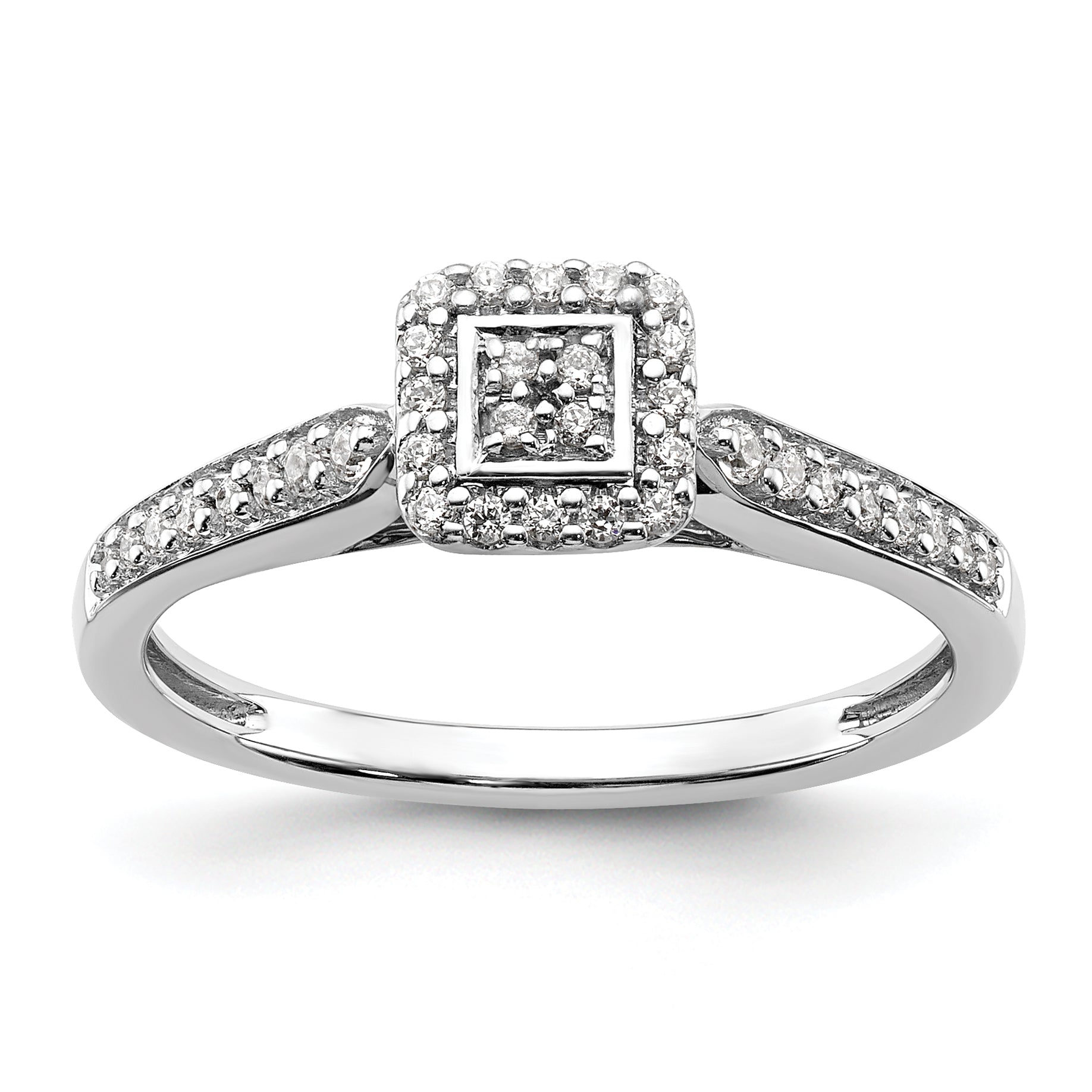 0.20ct. CZ Solid Real 14k White u0026 Rose Gold Comp. Dia. Square Halo Cluster Eng Ring