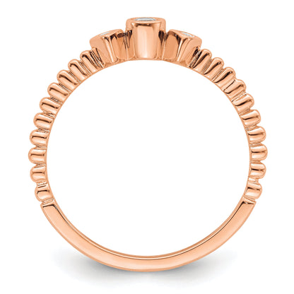 0.10ct. CZ Solid Real 14k Rose Polish Scalloped Wedding Band Ring Petite Round Complete Dia Ring