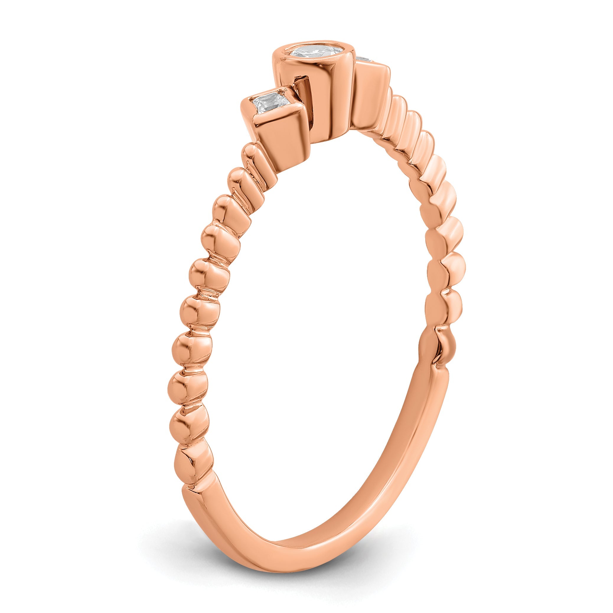 0.10ct. CZ Solid Real 14k Rose Polish Scalloped Wedding Band Ring Petite Round Complete Dia Ring