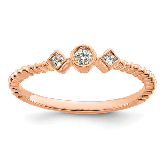 0.10ct. CZ Solid Real 14k Rose Polish Scalloped Wedding Band Ring Petite Round Complete Dia Ring