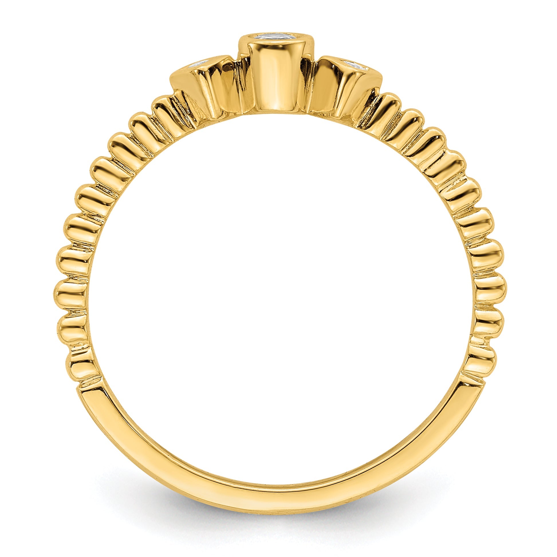 0.10ct. CZ Solid Real 14k Polish Scalloped Wedding Band Ring Petite Round Complete Dia Ring