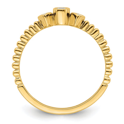 0.10ct. CZ Solid Real 14k Polish Scalloped Wedding Band Ring Petite Round Complete Dia Ring