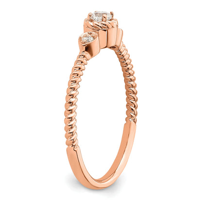 0.10ct. CZ Solid Real 14k Rose Polish Roped Wedding Band Ring Petite Round Complete Dia Ring