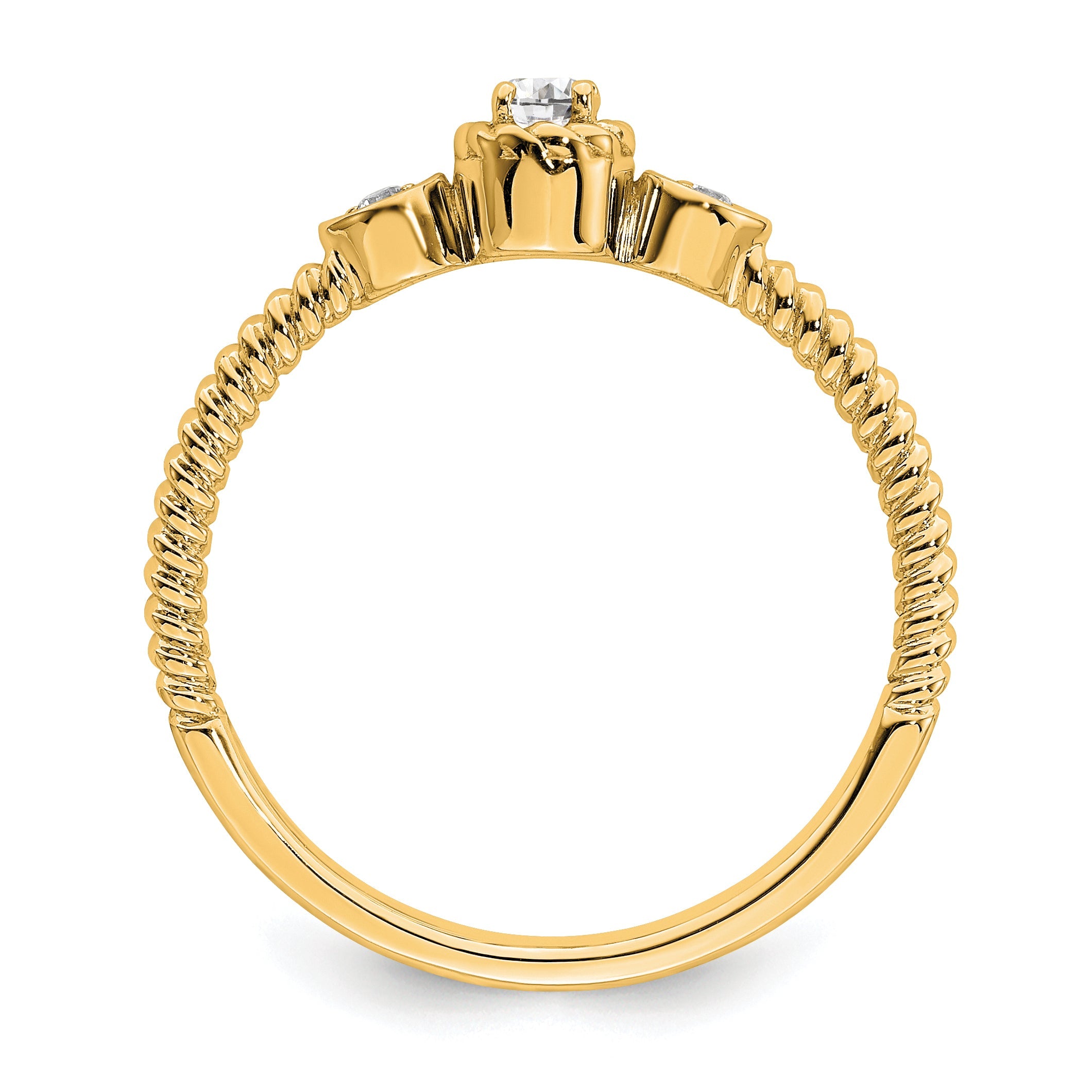 0.10ct. CZ Solid Real 14k Polish Roped Wedding Band Ring Petite Round Complete Dia Ring