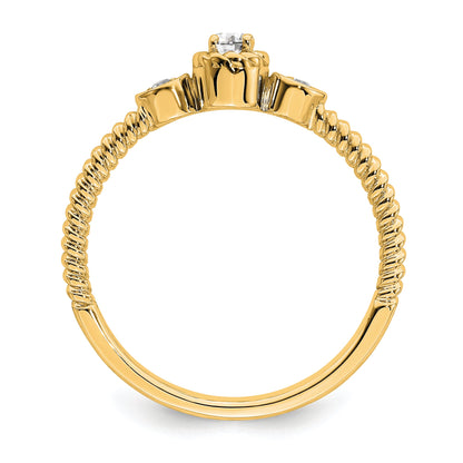 0.10ct. CZ Solid Real 14k Polish Roped Wedding Band Ring Petite Round Complete Dia Ring