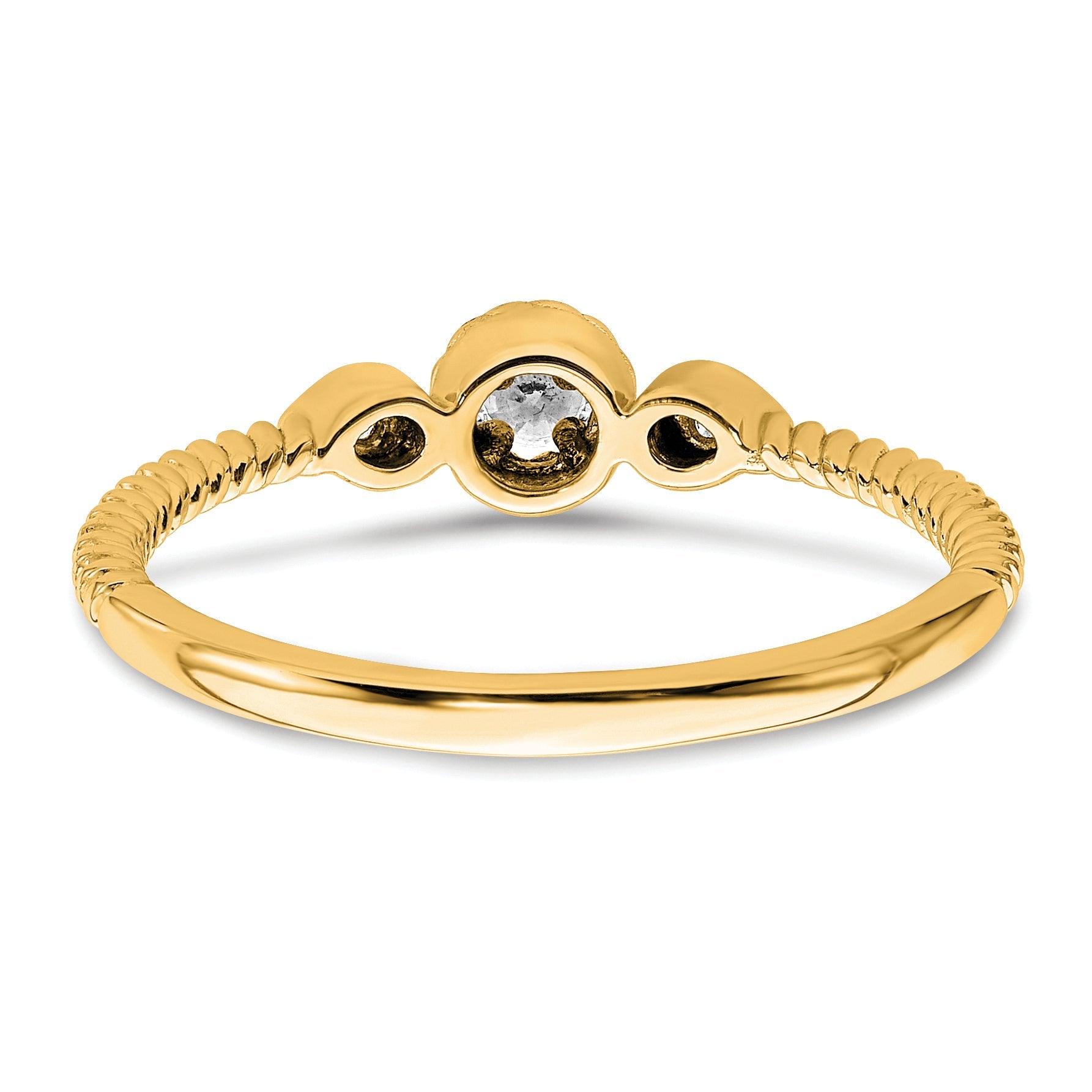 0.10ct. CZ Solid Real 14k Polish Roped Wedding Band Ring Petite Round Complete Dia Ring