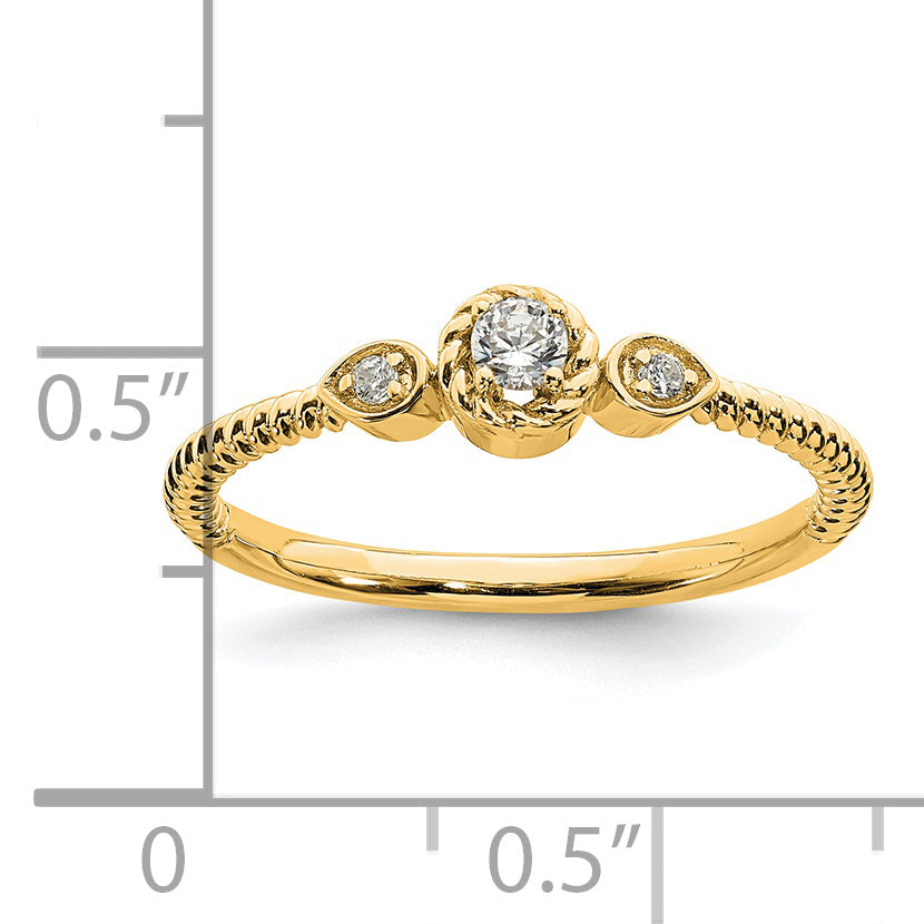 0.10ct. CZ Solid Real 14k Polish Roped Wedding Band Ring Petite Round Complete Dia Ring