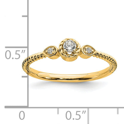 0.10ct. CZ Solid Real 14k Polish Roped Wedding Band Ring Petite Round Complete Dia Ring