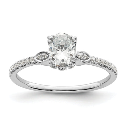 0.50ct. CZ Solid Real 14k White Polish 1/2ct Oval Engagement Dia Ring