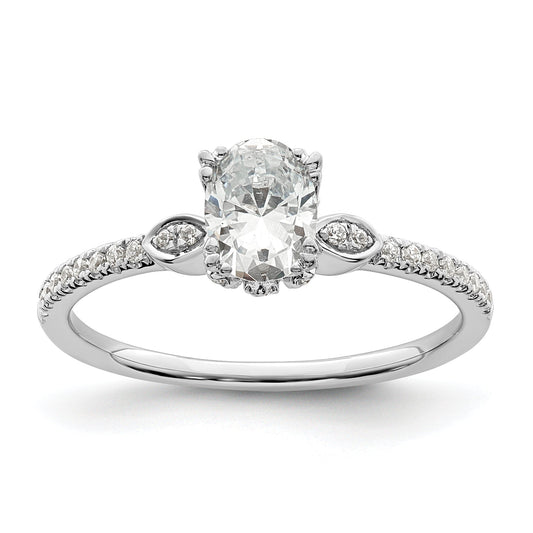 0.50ct. CZ Solid Real 14k White Polish 1/2ct Oval Engagement Dia Ring