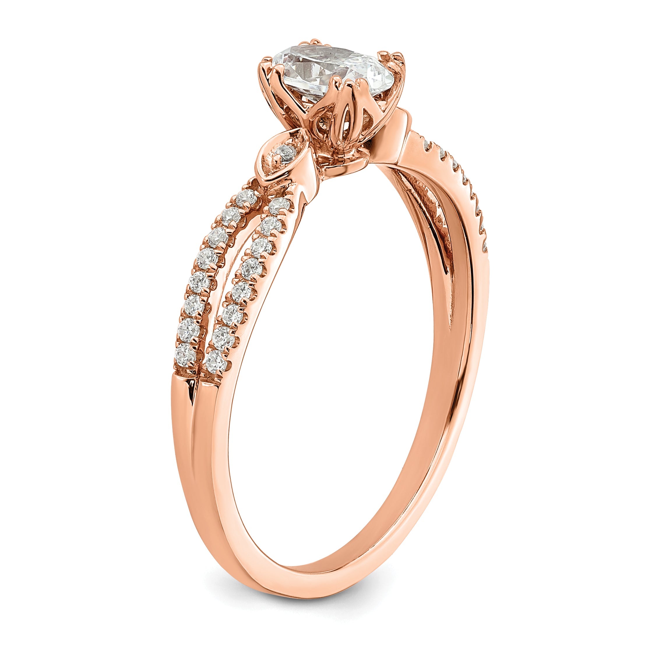 0.50ct. CZ Solid Real 14k Rose Polish 1/2ct Oval Engagement Dia Ring
