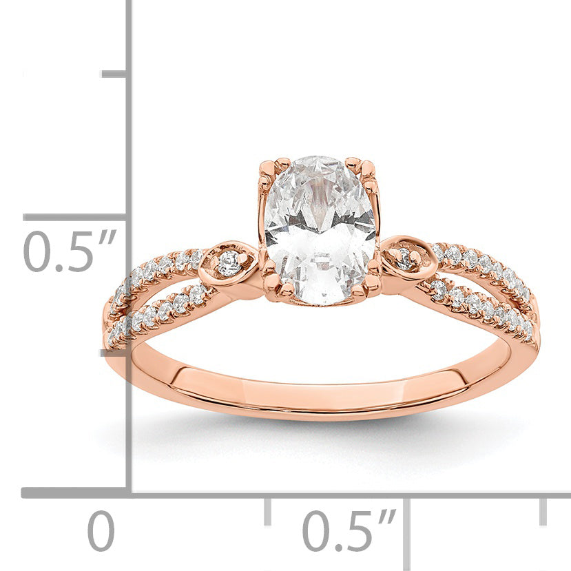 0.75ct. CZ Solid Real 14k Rose Polish 3/4ct Oval Engagement Dia Ring