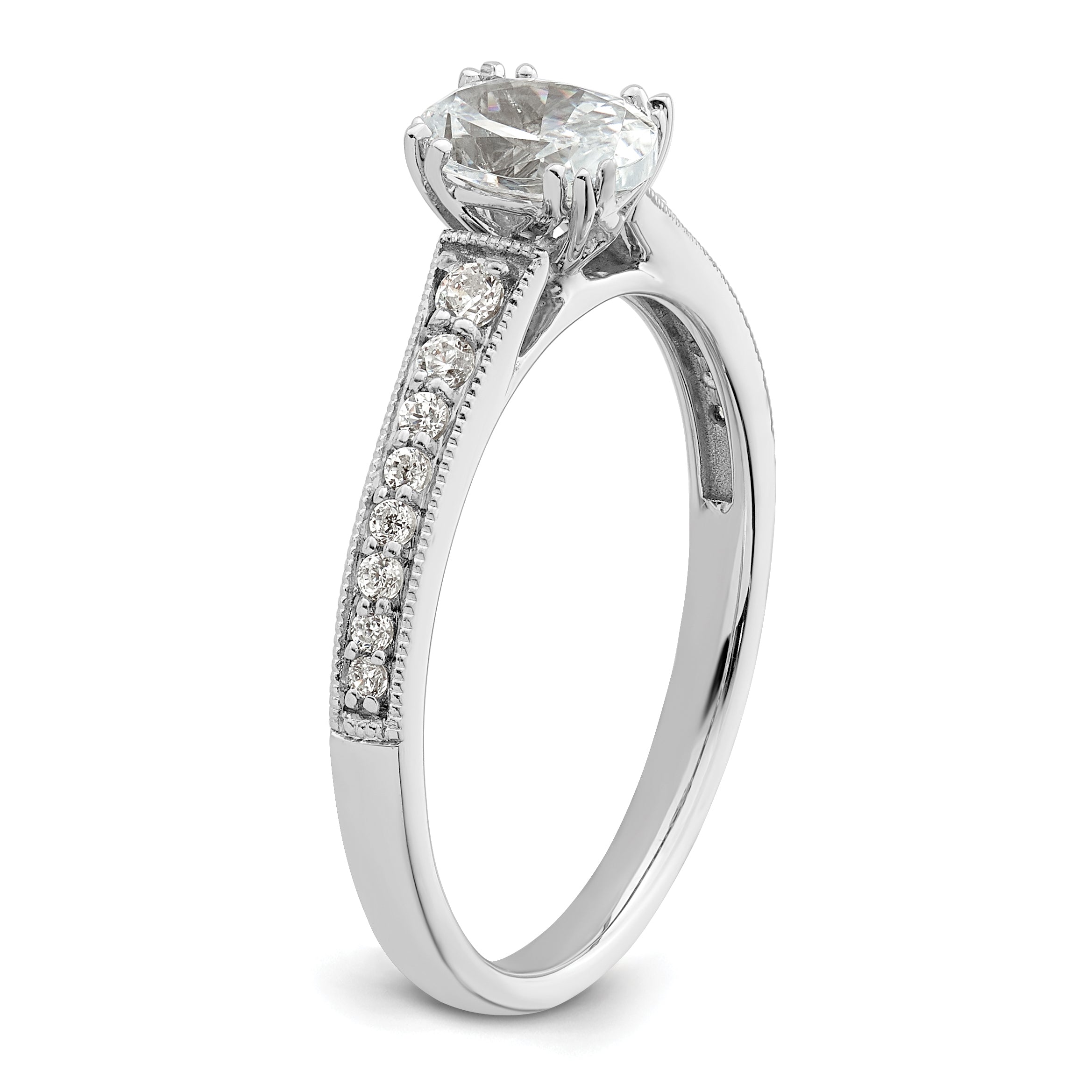0.50ct. CZ Solid Real 14k White Polish 1/2ct Oval Engagement Dia Ring