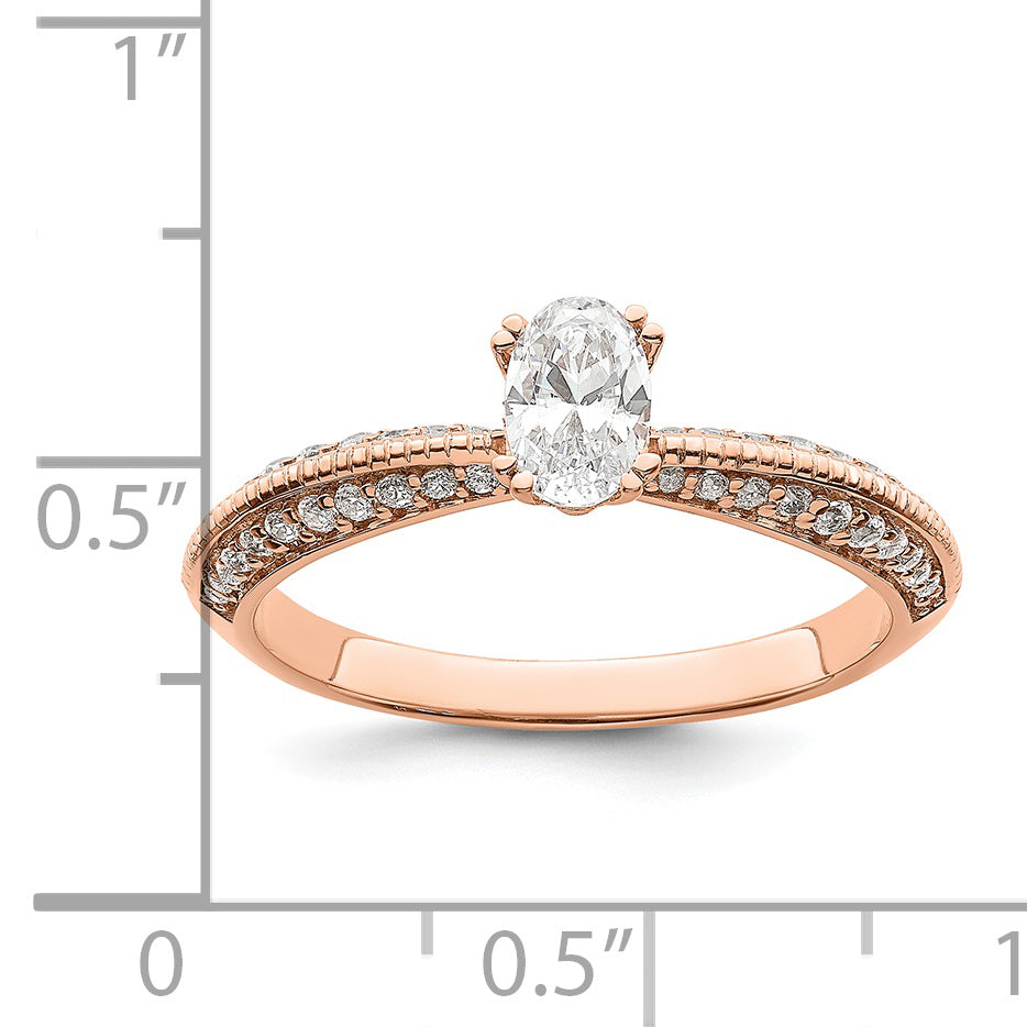 0.50ct. CZ Solid Real 14k Rose Polish 1/2ct Oval Engagement Dia Ring