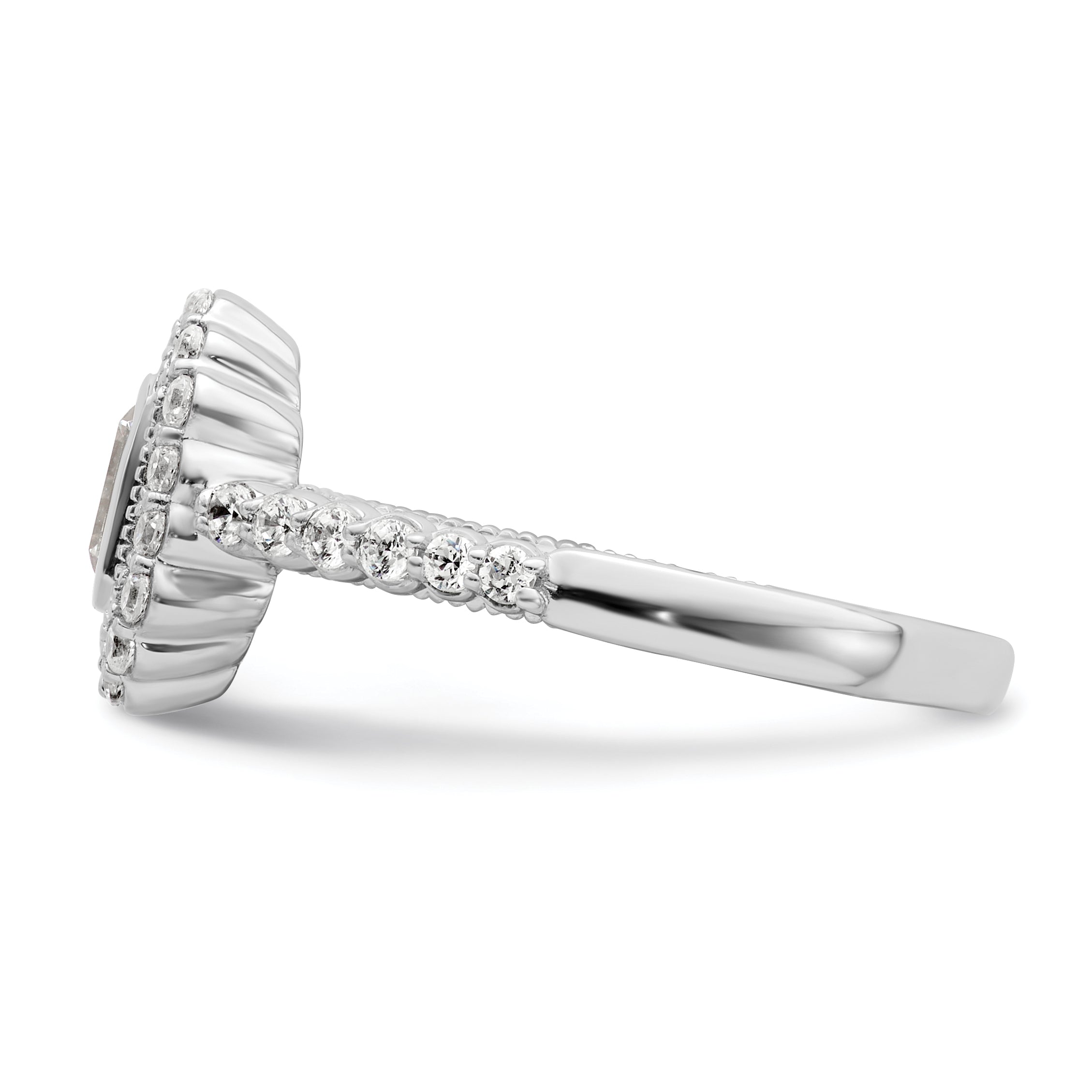 0.50ct. CZ Solid Real 14k White Polish Halo 1/2ct Asscher Bezel Dia Ring