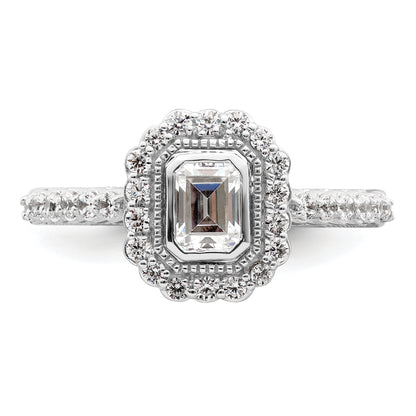 0.50ct. CZ Solid Real 14k White Polish Halo 1/2ct Asscher Bezel Dia Ring