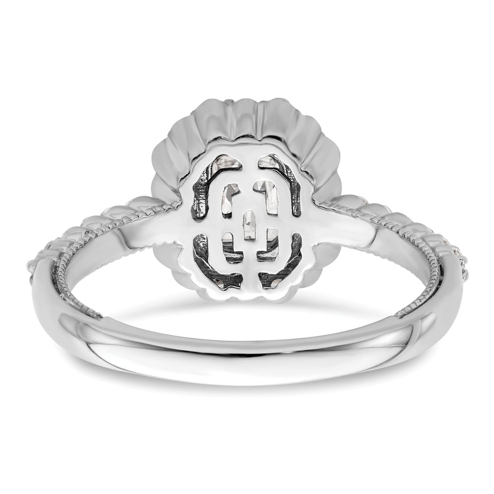 0.50ct. CZ Solid Real 14k White Polish Halo 1/2ct Asscher Bezel Dia Ring