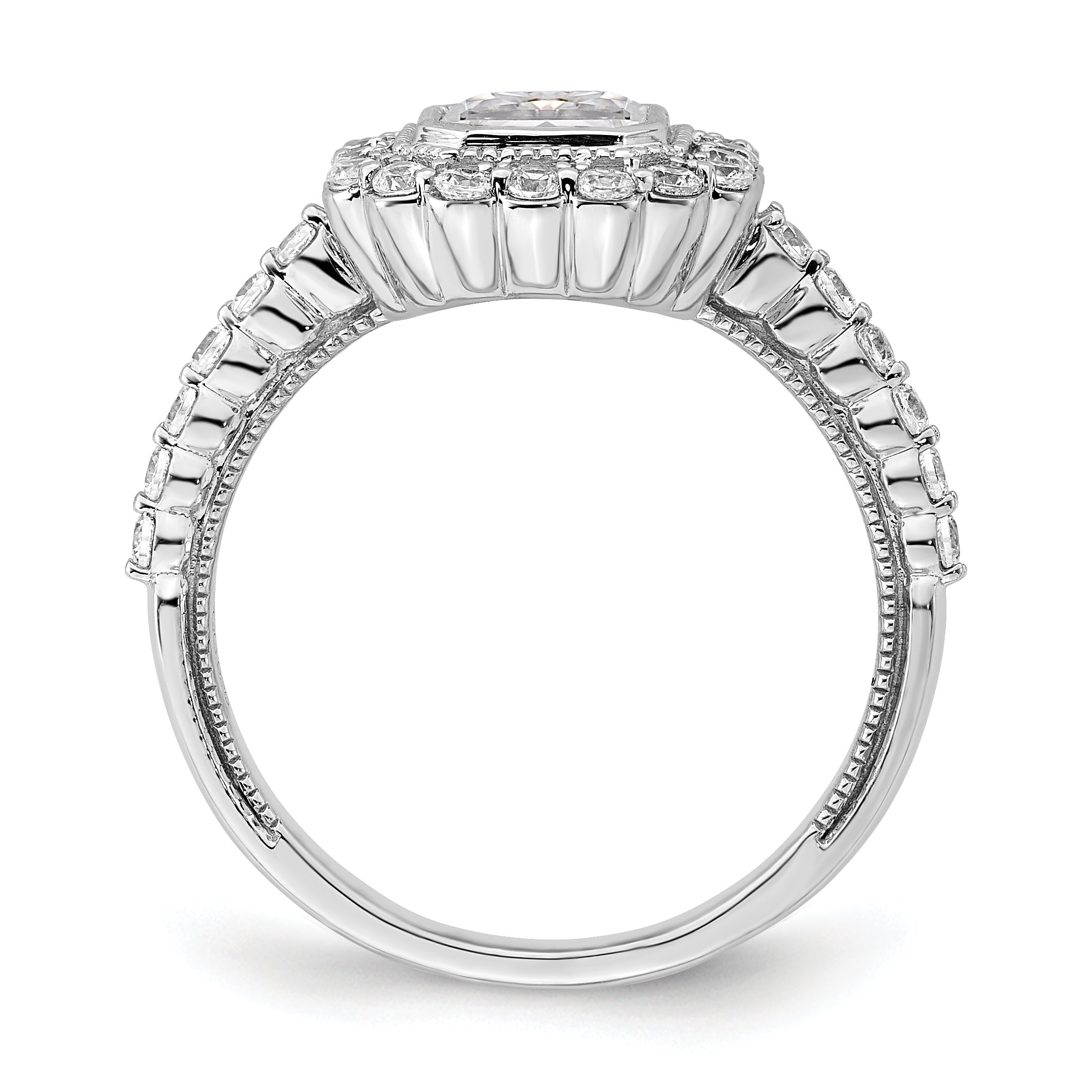 1.00ct. CZ Solid Real 14k White Polish Halo 1ct Asscher Bezel Dia Ring