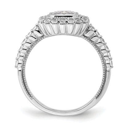 1.00ct. CZ Solid Real 14k White Polish Halo 1ct Asscher Bezel Dia Ring