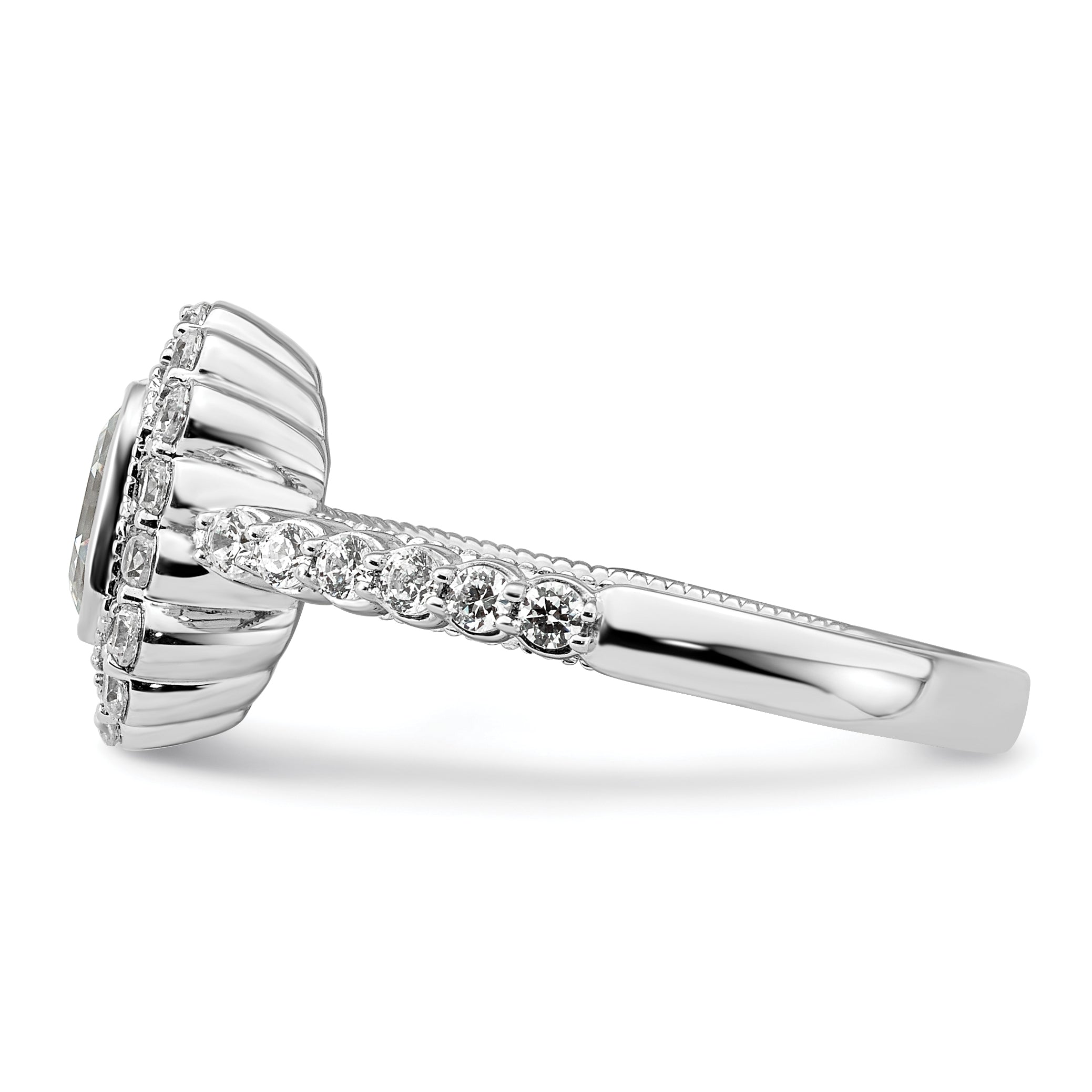 1.00ct. CZ Solid Real 14k White Polish Halo 1ct Asscher Bezel Dia Ring