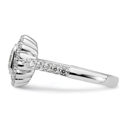 1.00ct. CZ Solid Real 14k White Polish Halo 1ct Asscher Bezel Dia Ring