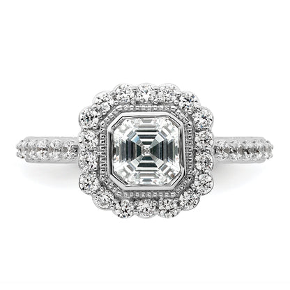 1.00ct. CZ Solid Real 14k White Polish Halo 1ct Asscher Bezel Dia Ring