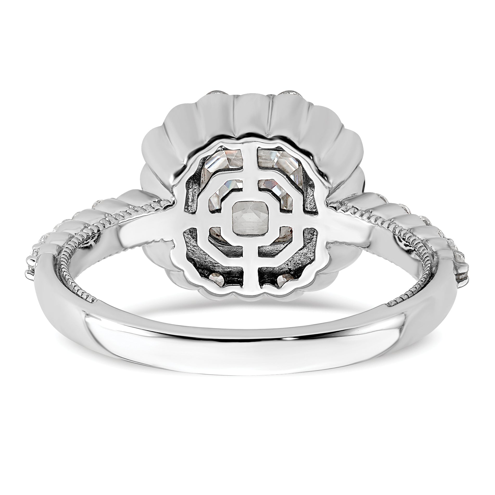 1.00ct. CZ Solid Real 14k White Polish Halo 1ct Asscher Bezel Dia Ring