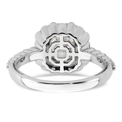 1.00ct. CZ Solid Real 14k White Polish Halo 1ct Asscher Bezel Dia Ring