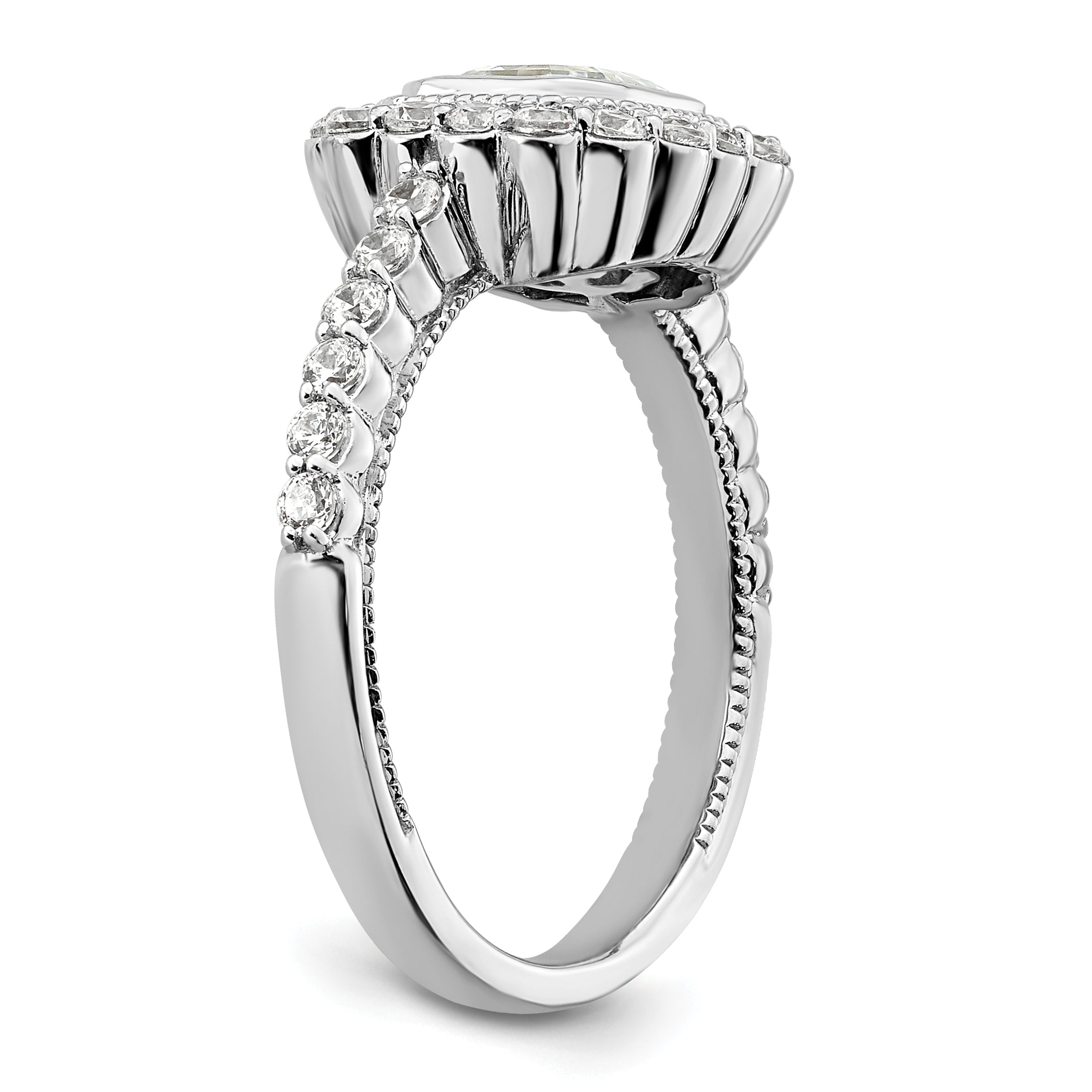 1.00ct. CZ Solid Real 14k White Polish Halo 1ct Asscher Bezel Dia Ring