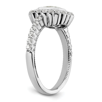 1.00ct. CZ Solid Real 14k White Polish Halo 1ct Asscher Bezel Dia Ring