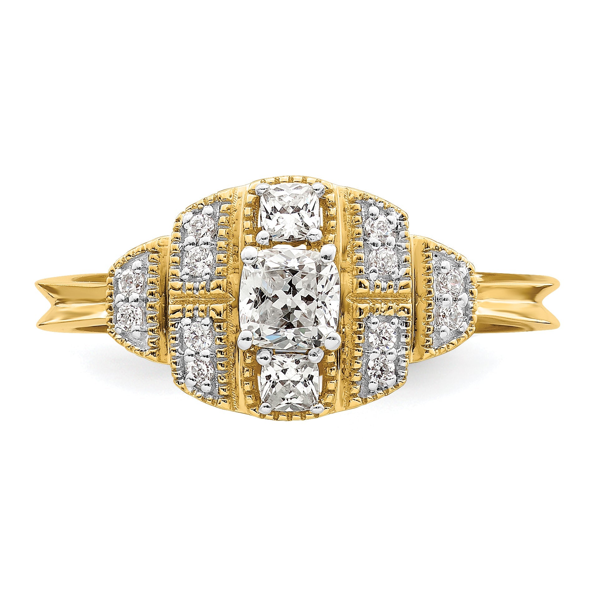 0.33ct. CZ Solid Real 14k Polished Art Deco .33ct Cushion Ctr Dia Engagement Ring