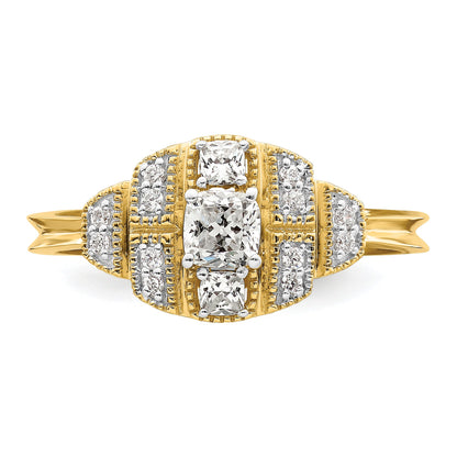 0.33ct. CZ Solid Real 14k Polished Art Deco .33ct Cushion Ctr Dia Engagement Ring