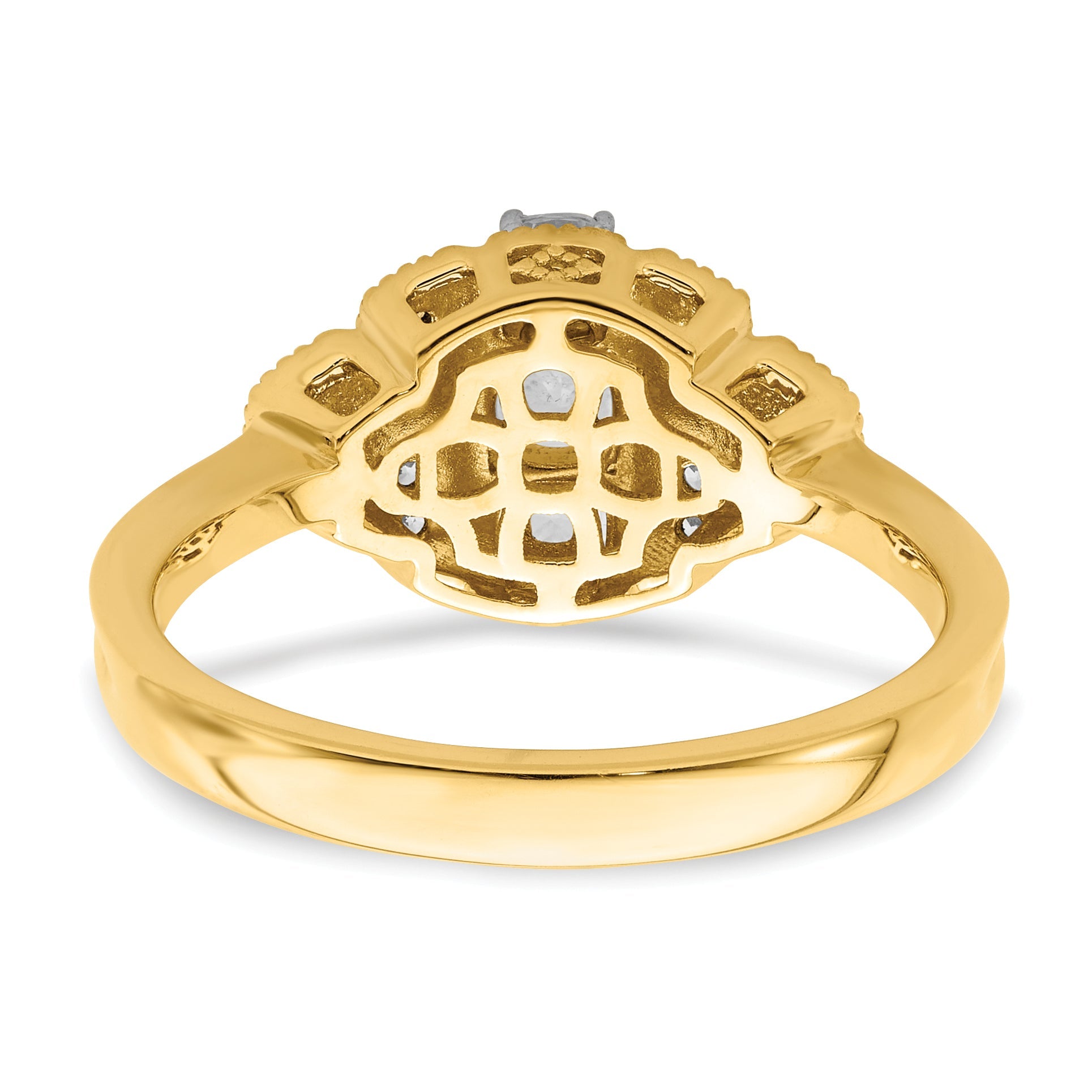 0.33ct. CZ Solid Real 14k Polished Art Deco .33ct Cushion Ctr Dia Engagement Ring