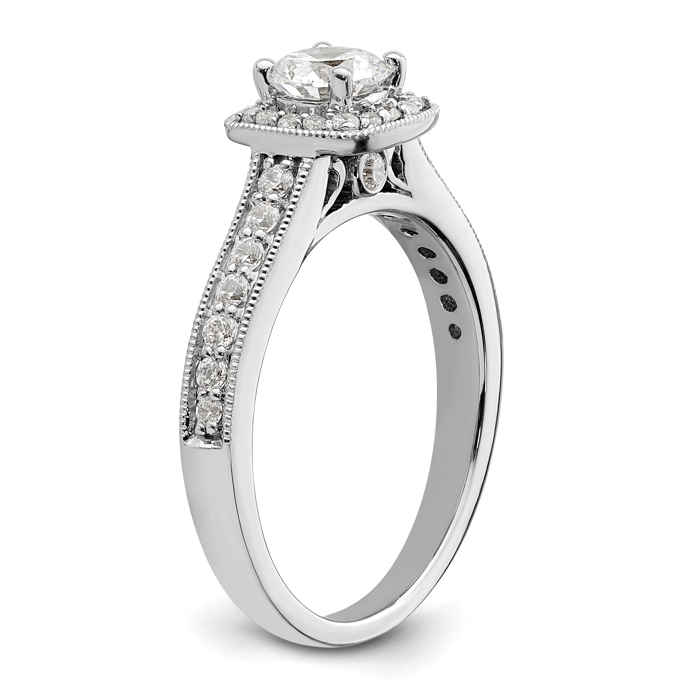 0.50ct. CZ Solid Real 14K White Gold  Square Halo Round Dia. Engage Ring
